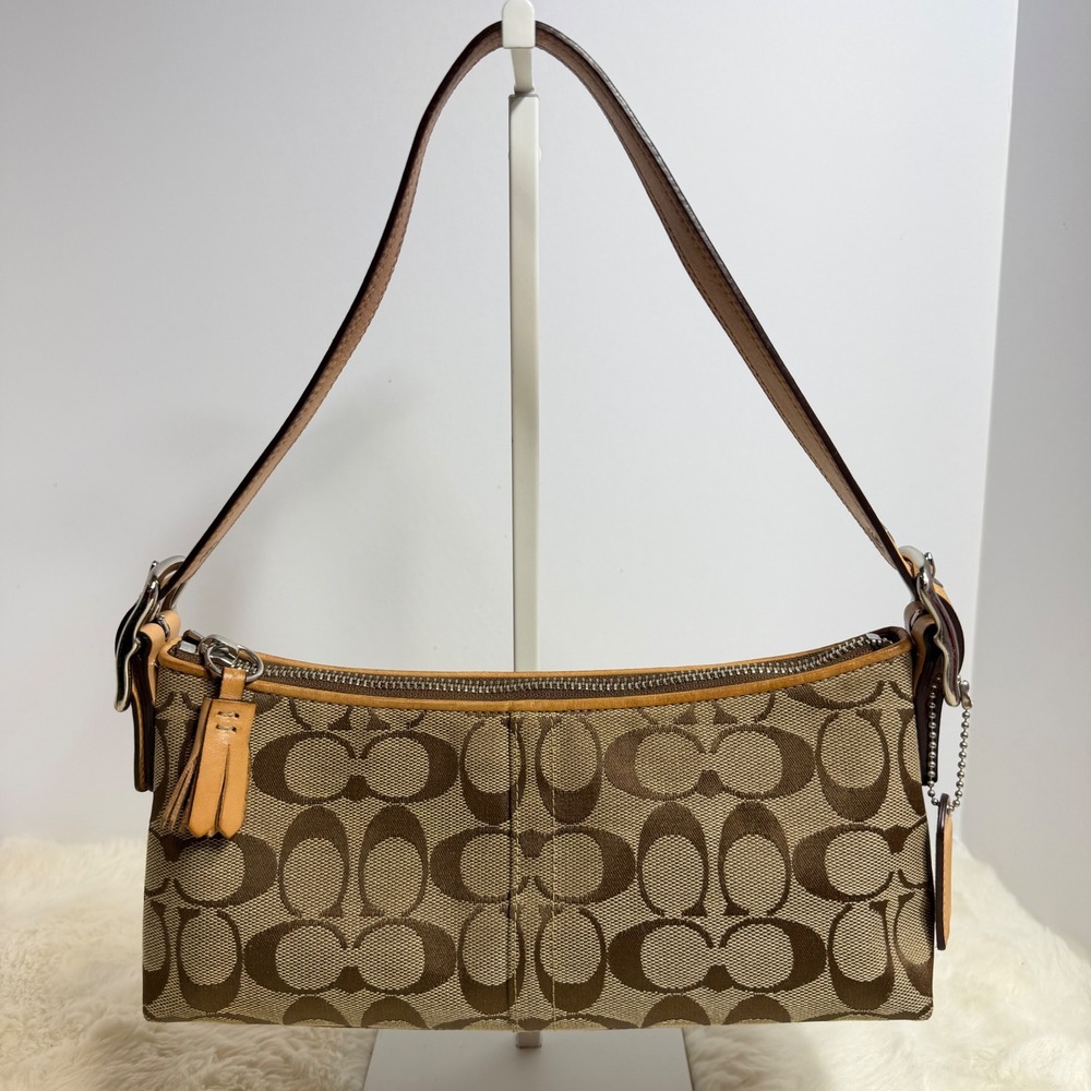 Vintage Y2K Coach 8K01 Signature East-West Demi Baguette Shoulder Bag Brown